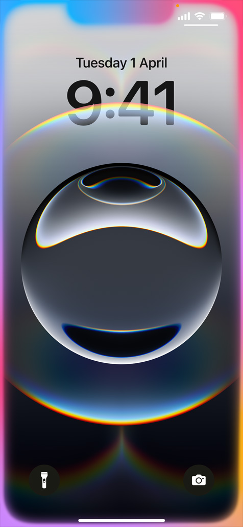 Hand holding iPhone 16e with colourful glowing edges around the Lock Screen.