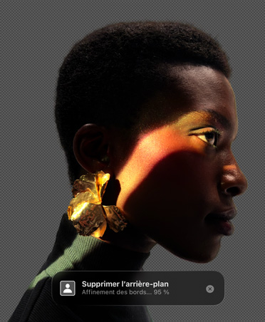 Interface de Pixelmator Pro avec la photo du profil d’une personne, outil de suppression de l’arrière-plan