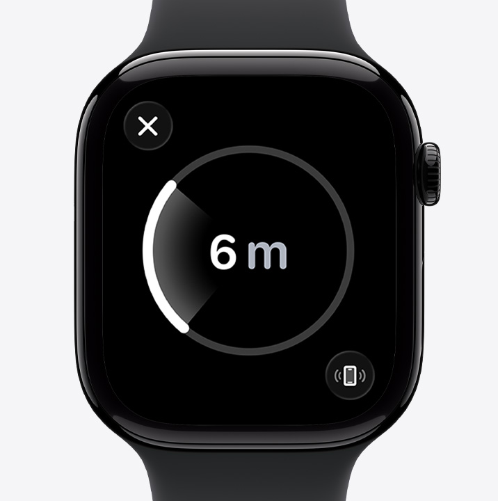 Apple Watch Series 11, aluminum case, polished Jet Black colour, Precision Finding screen, estimated distance to lost phone