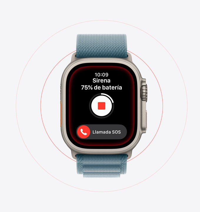 Apple Watch Ultra 3, caja de titanio, color natural, Sirena activada, botón de Llamada SOS