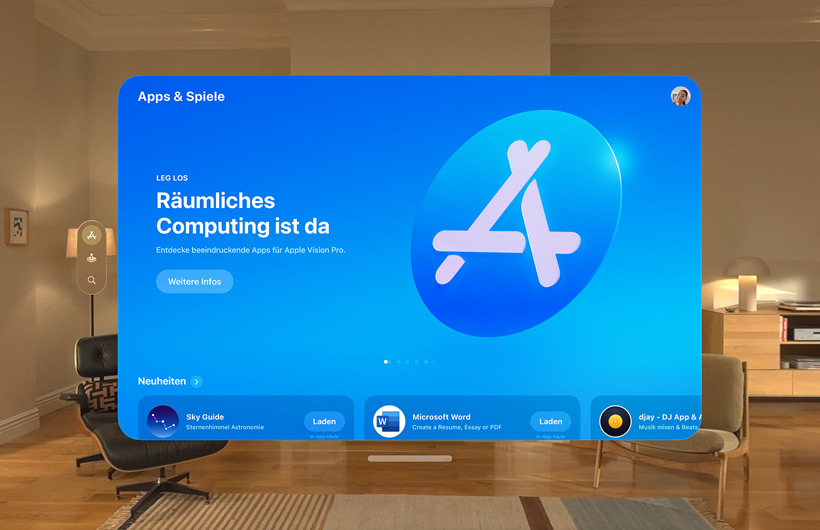 Benutzeroberfläche des Apple Store in der Apple Vision Pro