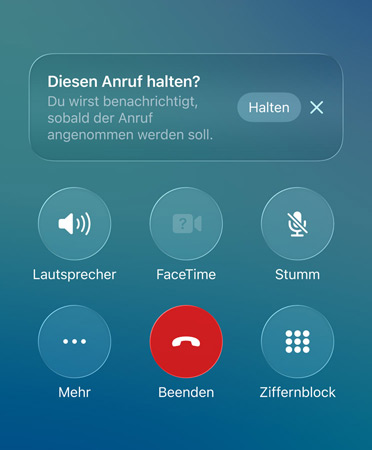 Telefon App mit dem Feature Warteschleifenassistenz