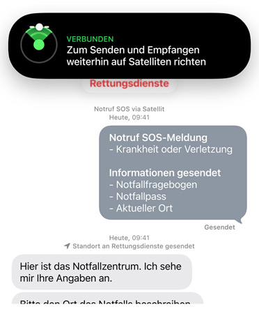 Das Notruf SOS über Satellit Feature
