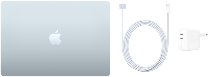 15-tolline MacBook Air, MagSafe 3 liidesega USB-C kaabel ja 35&nbsp;W kahe USB-C liidesega toiteadapter