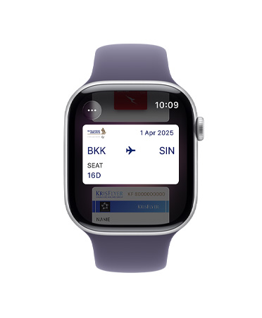 Apple Watch Series 11, warna emas, casing titanium, Apple Pay, eksterior sisi kanan, Digital Crown, Tali Jam Sport ungu kabut