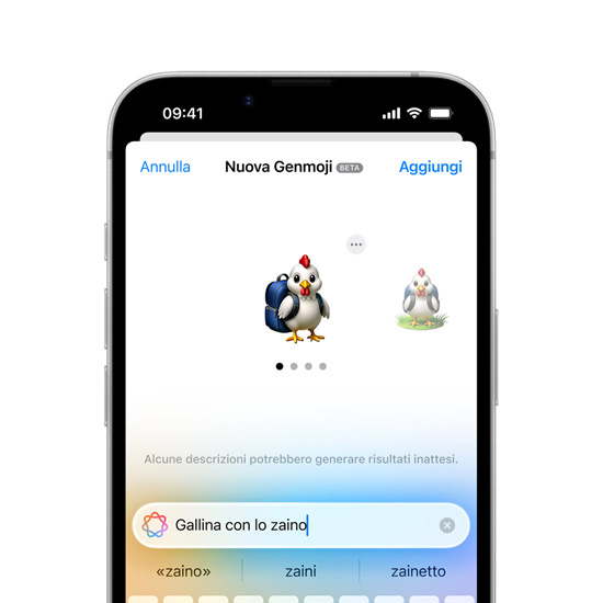 Un iPhone 16e che mostra la schermata per creare una Genmoji.