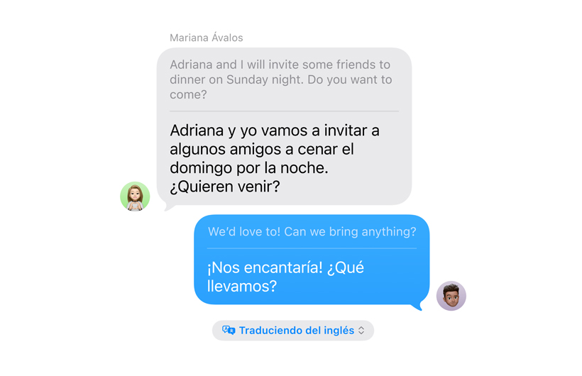 La app Mensajes muestra Traducción en Vivo
