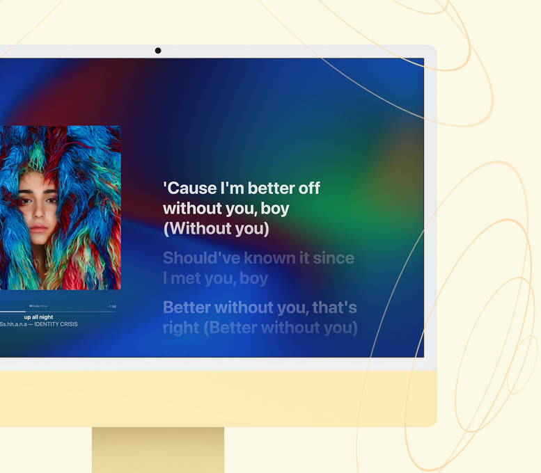 Yellow iMac. Screen displays an Apple TV+ show