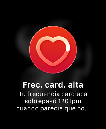 App ECG, corazón rojo, indicación de colocar el dedo en la Digital Crown para comenzar la lectura de electrocardiograma