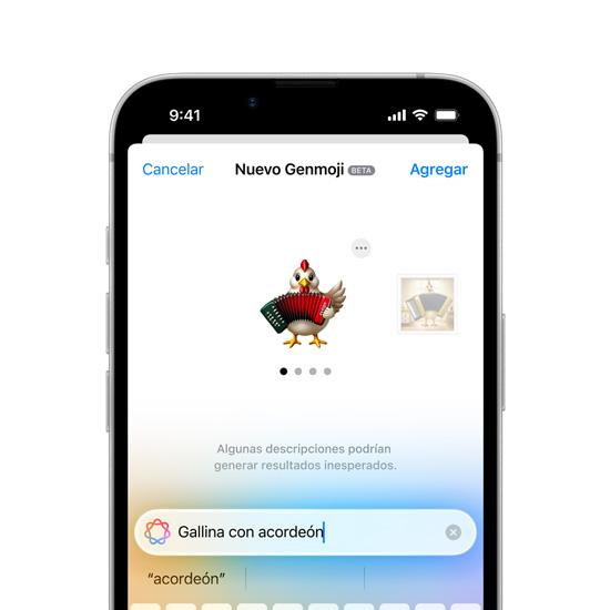 Pantalla de un iPhone 16e que muestra la creación de un Genmoji.