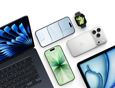 Various Apple devices, including MacBook Air, iPhone Air, iPhone 17 Pro, iPad Air, Apple Watch Series 11