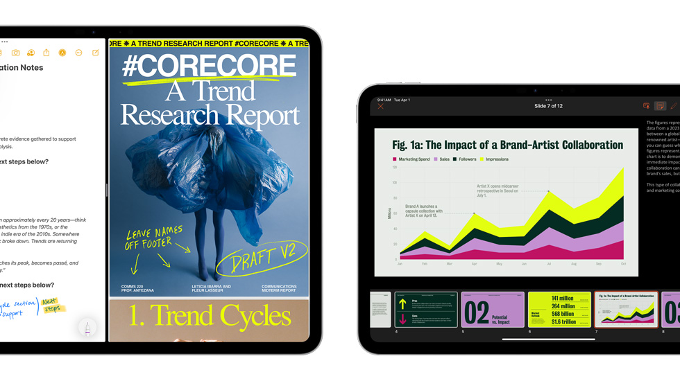 Notizen und eine Präsentation werden auf mehreren Bildschirmen gezeigt.