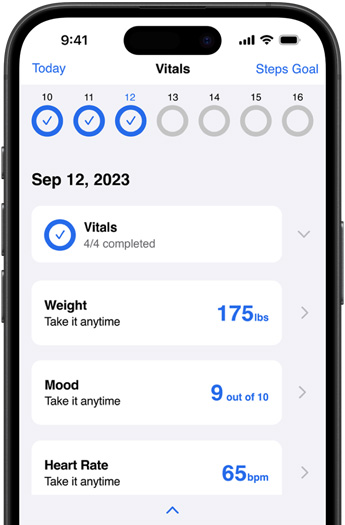iPhone 展示 Corrie Health app。