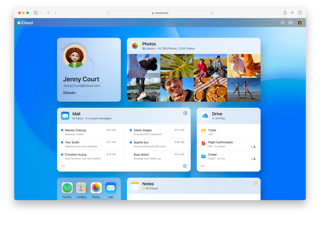 Näkymä iCloud.comista
