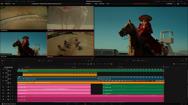 Montage vidéo multicaméra dans DaVinci Resolve Studio sur Mac Studio avec Studio Display