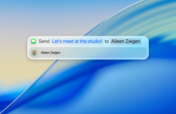 User typing a text message within Spotlight to send via the Messages app
