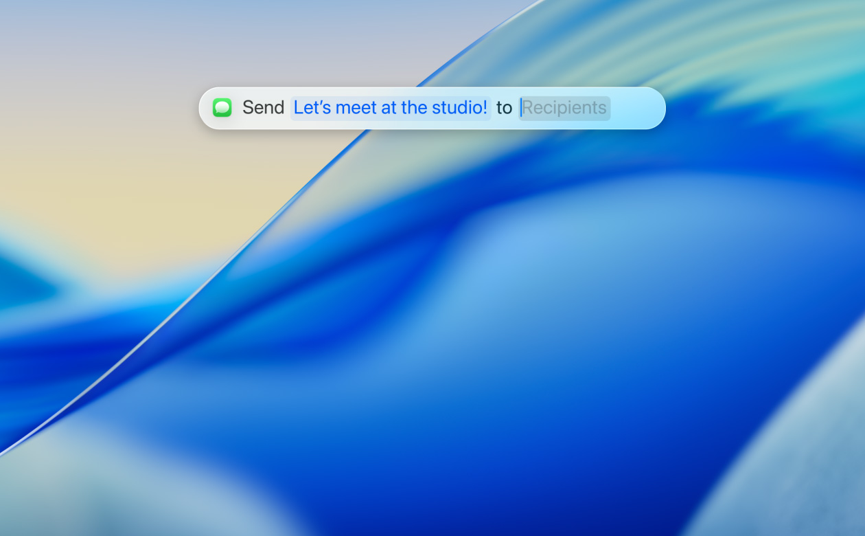 Close up of new translucent Spotlight app, a user using Messages app to send a text to one of their contacts